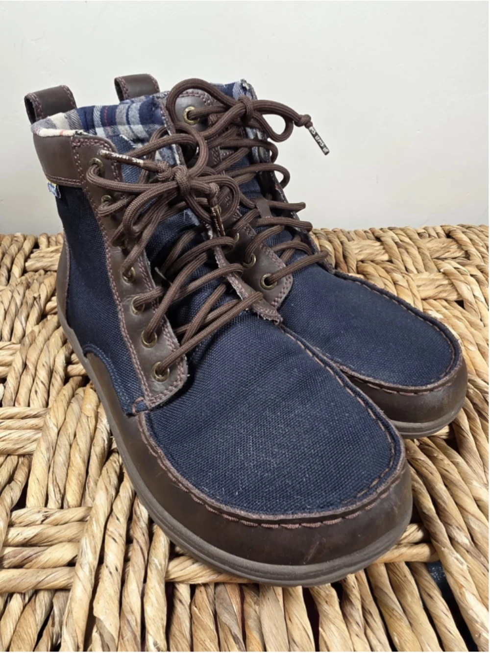 Lems Boulder Boot Navy Stout Minimalist Barefoot Leather Canvas Boots M 9 W 10.5